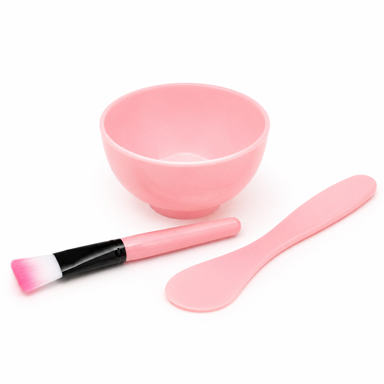 Lot rose pinceau, bol, spatule