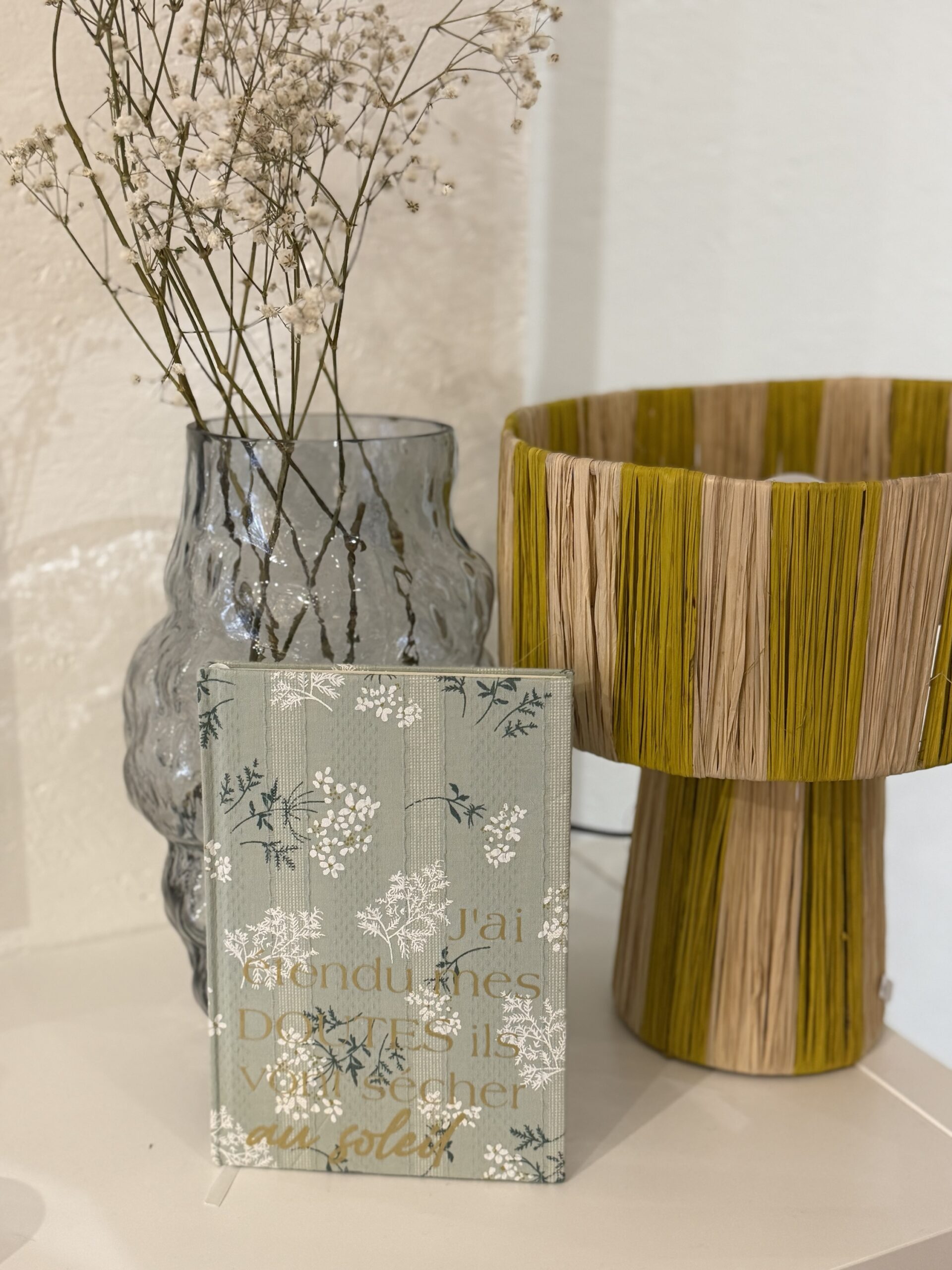 Carnet tissu fleurs vert d’eau