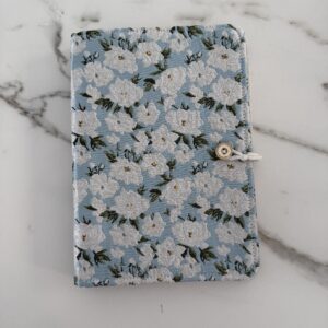 Carnet à anneaux en tissu fleur bleu