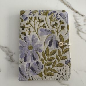 Carnet à anneaux en tissu fleur mauve